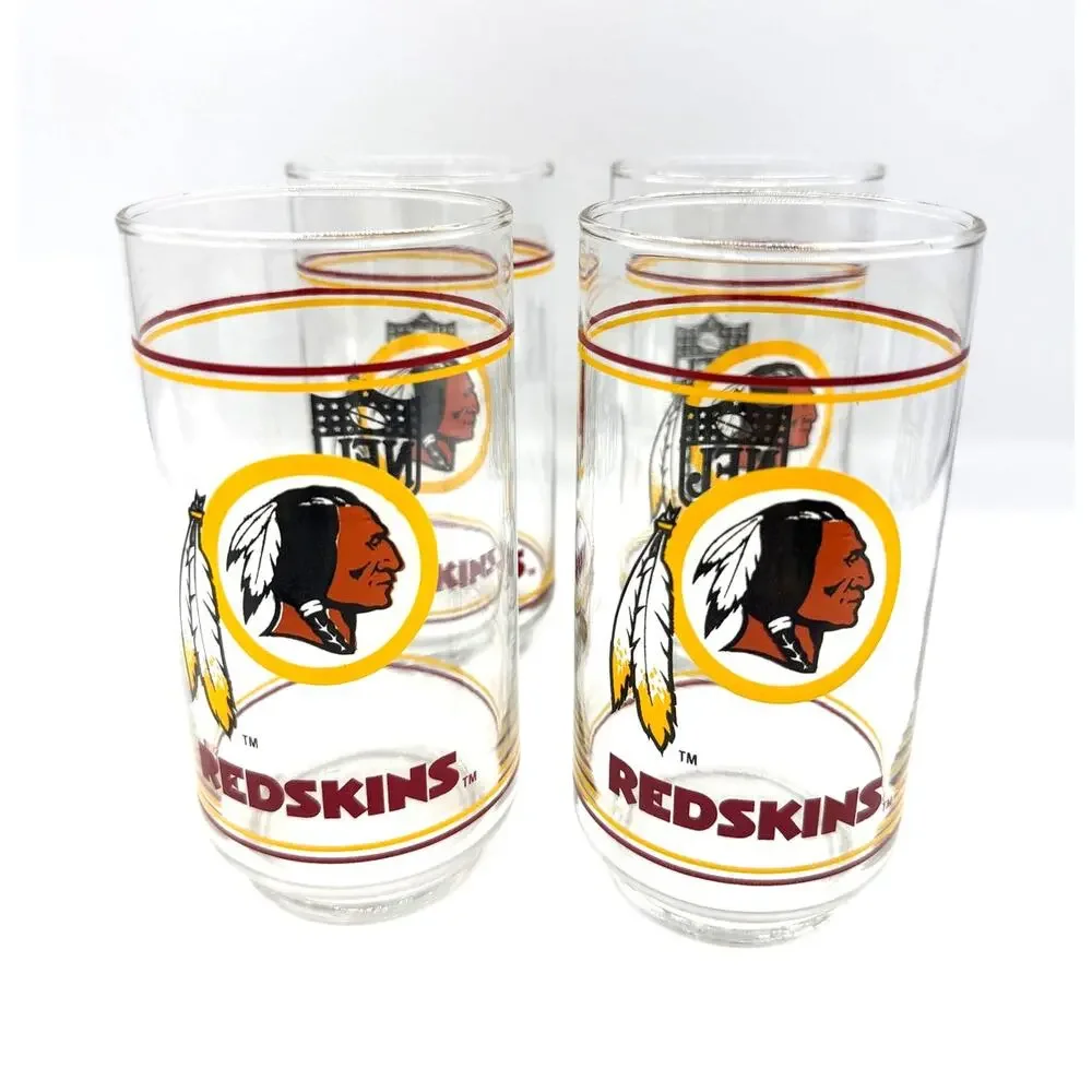 Vintage 80's Washington Redskins NFL X Mobile Gas Set of 4 Glass Tumblers
